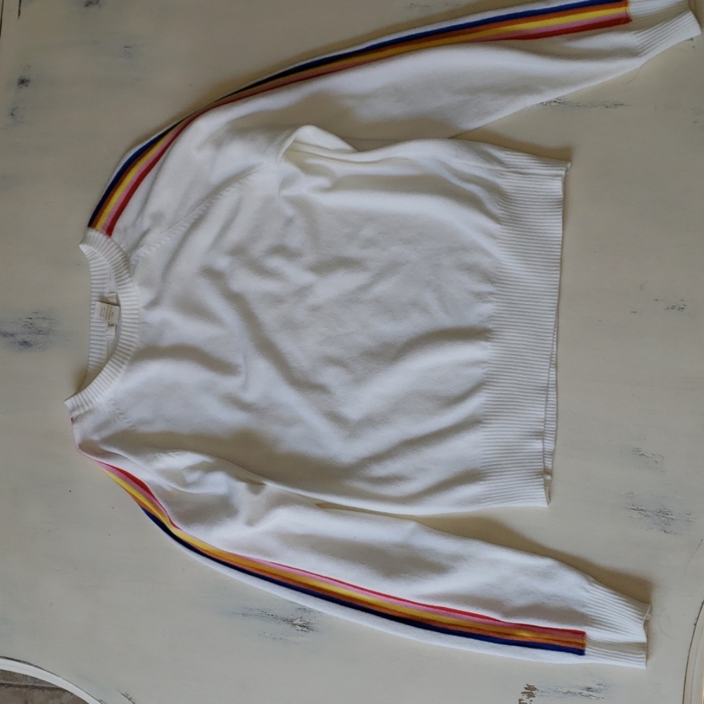 Forever 21 white sweater with colorful stripes